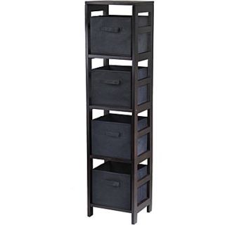 Winsome Capri Wood 4 Section N Storage Shelf With 4 Foldable Fabric Baskets, Espresso/Black