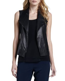 Womens Leather Front Twill Vest   Vince   Black (X SMALL)