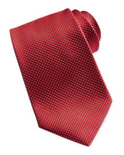 Mens Textured Check & Dot Silk Tie, Red   Ermenegildo Zegna   Red
