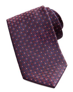 Mens Micro Floral Medallion Silk Tie, Navy/Red   Brioni   Navy/Red