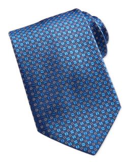 Mens Mini Square Pattern Silk Tie, Blue   Brioni   Blue