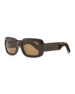 Square Sunglasses with Intrecciato Leather Arms, Brown   Bottega Veneta   Brown