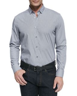 Mens Micro Check Button Down Shirt, Dark Gray   Lanvin   Dk gray (40)