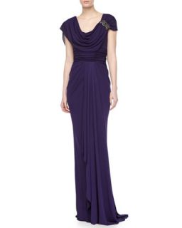 Womens Jersey Draped Gown with Applique   Badgley Mischka   Amethyst (0)