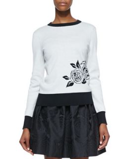 Womens rose intarsia sweater, cream/black   kate spade new york   Cream/Black