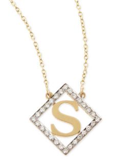 Small Block Initial Pendant Necklace with Diamonds   Kacey K   M