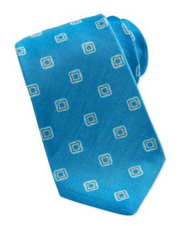 Mens Spaced Squares Linen/Silk Tie   Kiton   Blue