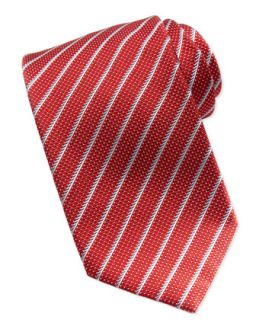 Mens Dotted Textured Stripe Tie, Red   Brioni   Red