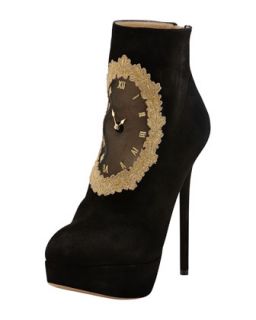 On Time Clock Face Suede Ankle Boot   Charlotte Olympia   Black (37.0B/7.0B)
