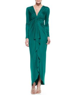 Womens Long Sleeve Cascade Front Silk Gown   Catherine Malandrino    (14)