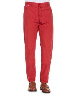 Mens Twill Straight Leg Trousers, Red Pop   Kiton   Red (48)
