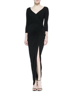 Womens 3/4 Sleeve Lace Back Gown with Slit, Black   David Meister   Black (4)