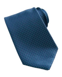 Mens Neat Grid Silk Tie, Teal/Blue   Charvet   Teal/Blue