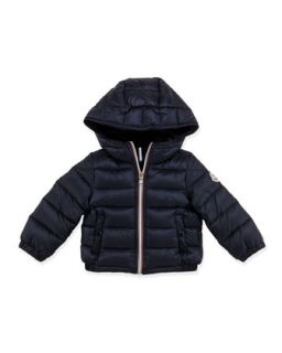 Dominic Stripe Front Hooded Jacket, Navy, 3 24 Months   Moncler   Navy (6M 9M)