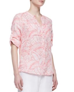 Womens Penciled Palm Linen Shirt   Tommy Bahama   Melon berry (SMALL)