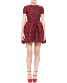 Womens Short Sleeve Leopard Print Bambolina Dress, Red   Valentino   Red (12)