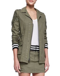 Womens Studded & Striped Parka, Army Green   Pam & Gela   Army green (PETITE)