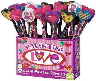 Raymond Geddes, 66882, Valentine Love Pencil with Giant Eraser, assorted colors, 36 per display  Pencil Top Erasers 