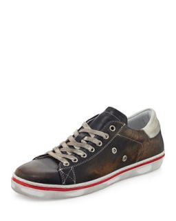 Mens Worn Leather Lace Up Sneaker, Navy   Rogue   (12)