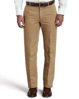 Mens Chinolino Cotton/Linen Trousers, Khaki   Incotex   Khaki (36)