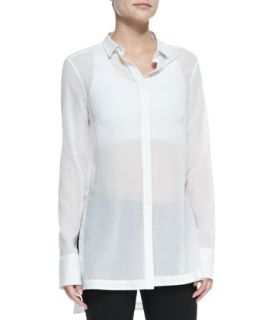 Womens Veil Sheer Long Sleeve Blouse   Helmut Lang   Optic white (LARGE)