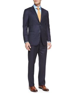 Mens Pinstripe Two Piece Suit, Navy   Isaia   (39/40R)