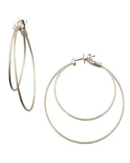 18k White Gold Diamond Cluster Double Hoop Earrings   Paul Morelli   White (18k