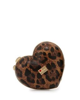 Leopard Print Faux Leather Heart Minaudiere   Love Moschino