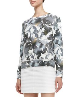 Womens Incliner Z Rave Printed Sweatshirt, Gray/White/Taupe   Theory   Grey