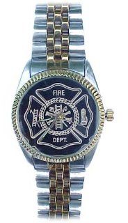 Fire Department Fireman's watch for HIM. Two tone case and bracelet man's size watch of 1. 1/2 inch. at  Men's Watch store.