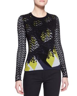 Womens Intarsia Knit Velvet Sweater   Kenzo   Black (SMALL)