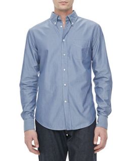 Mens Solid Oxford Shirt, Mineral Blue   Vince   Blue (LARGE)