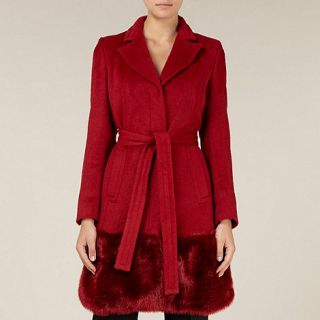 Planet Red Faux Fur Trim Coat