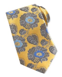 Mens Large Paisley Floral Silk Tie, Yellow   Ermenegildo Zegna   Yellow (LARGE