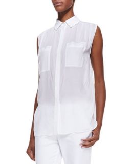 Womens Sleeveless Lightweight Button Front Blouse   Vince   White (SMALL)