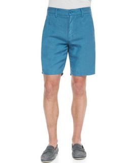 Mens Triple Needle Linen Shorts, Blue Topaz   Star USA   Blue (31)