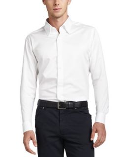 Mens 3 Ply Cotton Dress Shirt, White   Ermenegildo Zegna   Blue (XL)