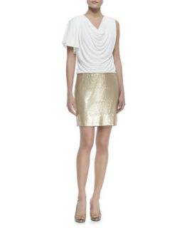 Womens Jersey & Sequined Skirt Dress   Laundry by Shelli Segal   Pearl multi