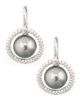 Gray South Sea Pearl & Diamond Halo Earrings, 1.15ct   Eli Jewels   Gray (15ct ,