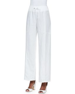 Womens Organic Wide Leg Linen Pants   Eileen Fisher   White (L (14/16))
