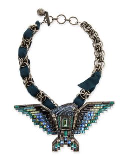 Short Crystal Eagle Necklace, Teal   Lanvin   Blue