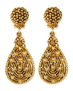 Golden Crystal Teardrop Clip On Earrings   Jose & Maria Barrera   Gold