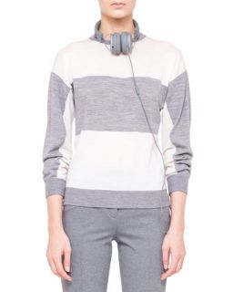Womens Colorblock Knit Pullover Sweater   Akris punto   Cream silver (36/6)