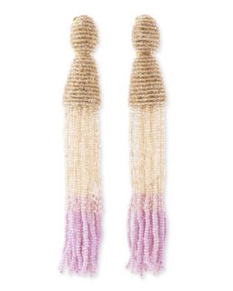 Long Ombre Beaded Tassel Earrings, Almond/Cream/Lilac   Oscar de la Renta  