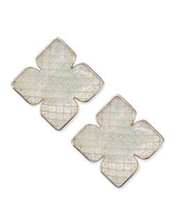 Mother of Pearl Clover Clip Earrings   Stephen Dweck   White