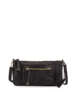 Dylan Perforated Leather Crossbody Bag, Black   Linea Pelle
