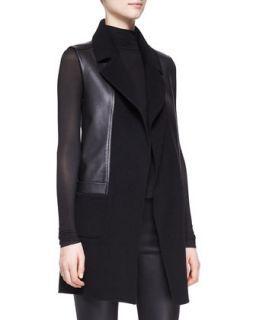 Womens Felt Vest with Leather   Donna Karan   Black (10)