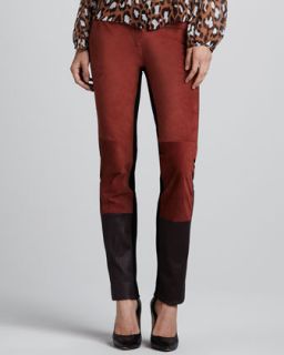 Womens Cecily Suede/Leather & Knit Pants   Diane von Furstenberg   Brnt