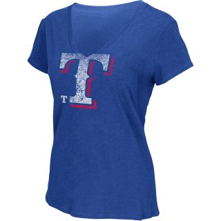 G III Womens Texas Rangers Logo Slub V Neck Short Sleeve T Shirt   Size