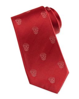 Mens Skull Print Silk Tie, Red   Alexander McQueen   Red/Ivory